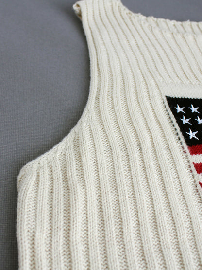 Foreign Trade Cross-Border European and American Amazon Source Manufacturer Sweater Women's Knitted Top American Independence Day Flag Vest Summer