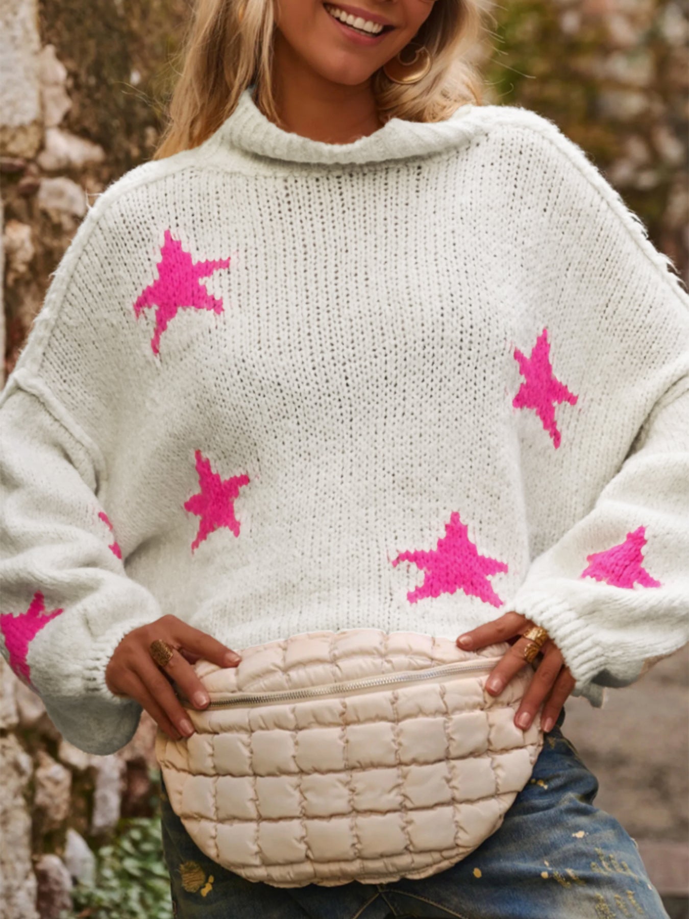 Sultyra Star Pattern High Neck Pullover Sweater