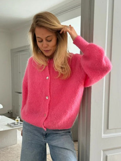 Candy Color Knitted Cardigan Women's European and American2025Autumn and Winter Mohair Solid Color Cardigan Macaron Color Sweater Cardigan for Women