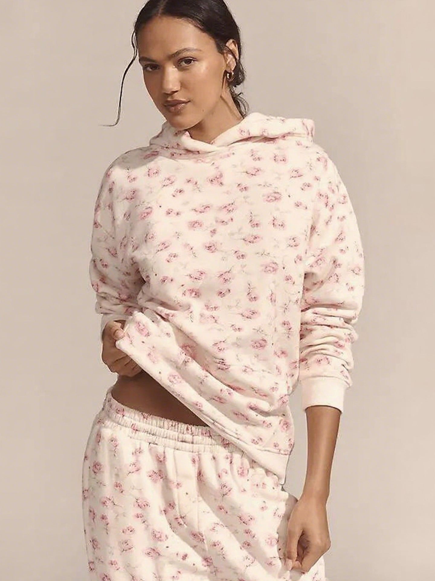 Sultyra Floral Casual Hooded Sweatshirt High Waist Comfortable Shorts Set