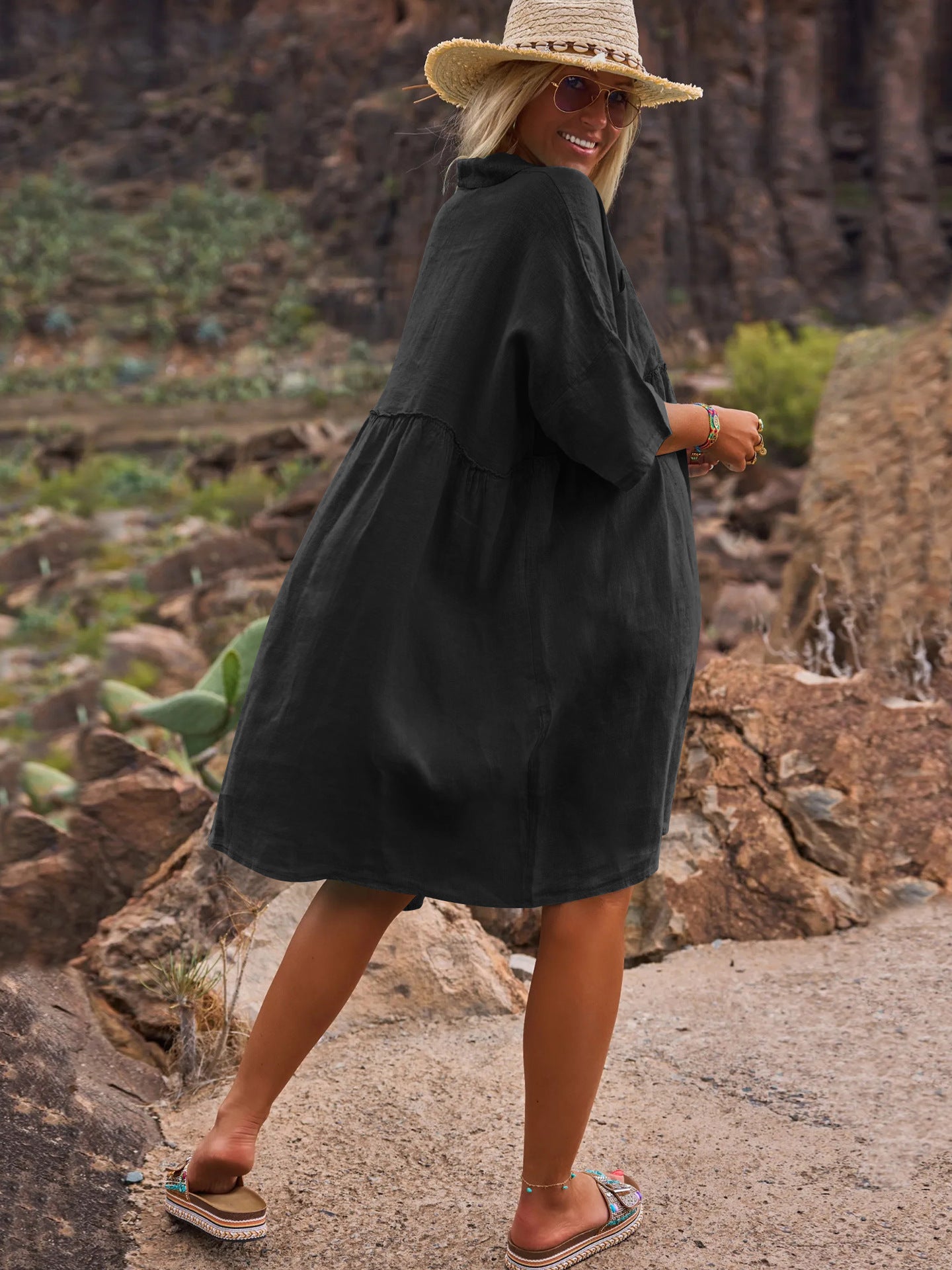 Sultyra Casual Button Artistic Style Fashion Dress