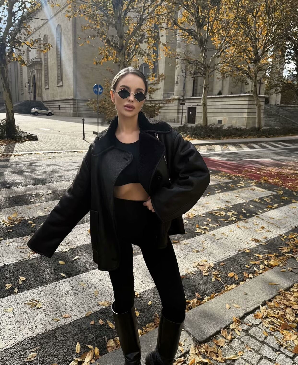 2024Autumn Fashion Turn-Down Collar Three-Color Fur Integrated Long-Sleeve Jacket Coat Cross-Border Amazon Women's Clothing B88788