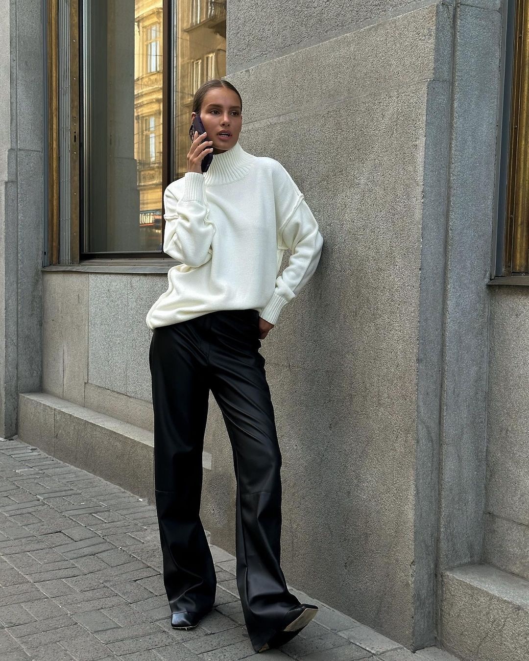 Cross-Border Spliced Turtleneck Sweater for Women, European and American Style, Autumn and Winter New Casual Loose Thick Knitted Pullover