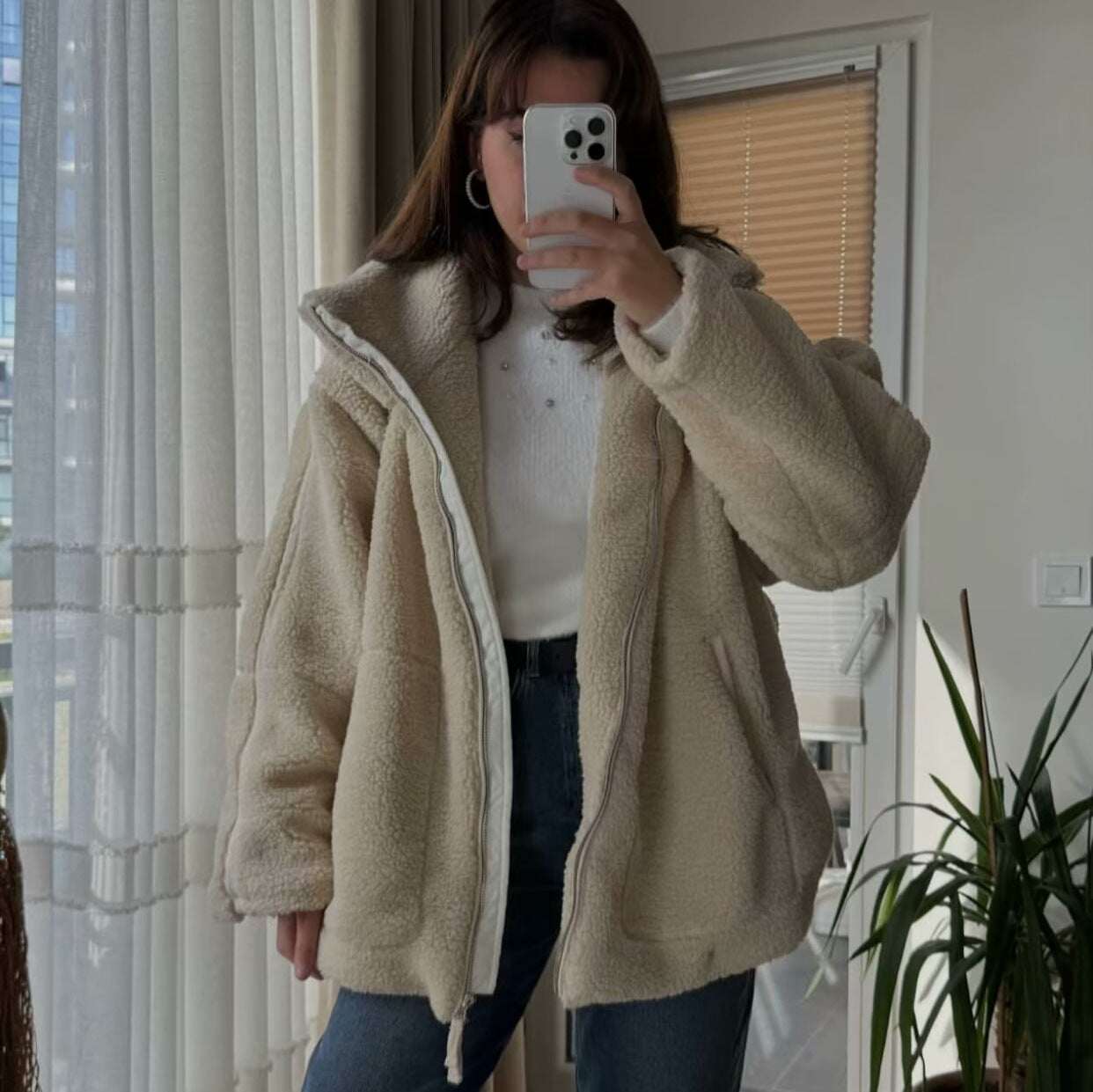 Cross-Border2024European and American Style Autumn Winter New Women's Solid Color Lazy Style Lamb Wool High Neck Woolen Coat A65002