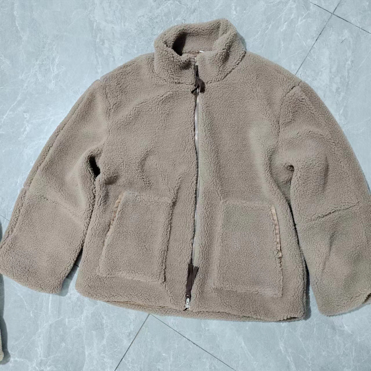 Cross-Border2024European and American Style Autumn Winter New Women's Solid Color Lazy Style Lamb Wool High Neck Woolen Coat A65002