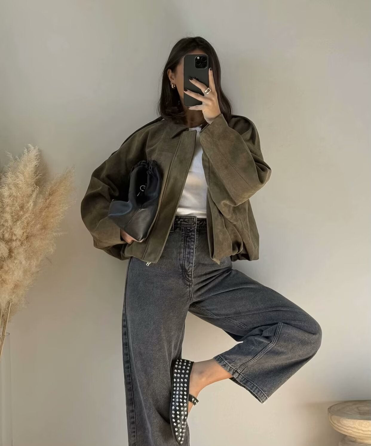 9Wholesale European and American Style2025Spring and Autumn Casual Suede Texture Lapel Bomber Jacket for Women B88824