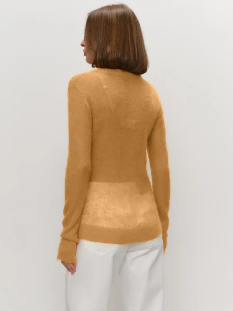 Cross-border Mohair Crew Neck Pullover Sweater European and American Style2025Spring and Summer New Comfortable Knitted Base Semi-Transparent Sweater for Women