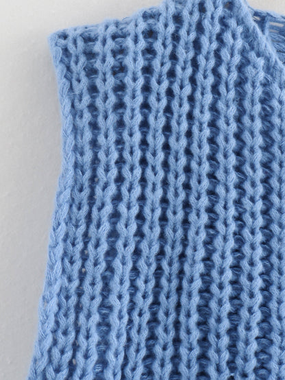 11Color Amazon2024Spring and Autumn New Women's Fashion European and American Style Pocket Sleeveless Short Knitted Cardigan Vest