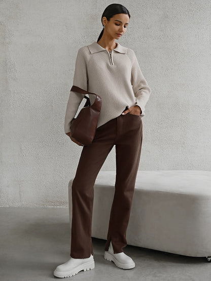 Cross-Border European and American Style2025Autumn and Winter New Trend Versatile Simple Casual Polo Turn-Down Collar Pullover Knitted Sweater