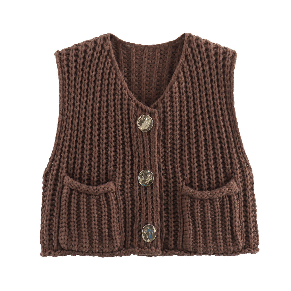 11Color Amazon2024Spring and Autumn New Women's Fashion European and American Style Pocket Sleeveless Short Knitted Cardigan Vest