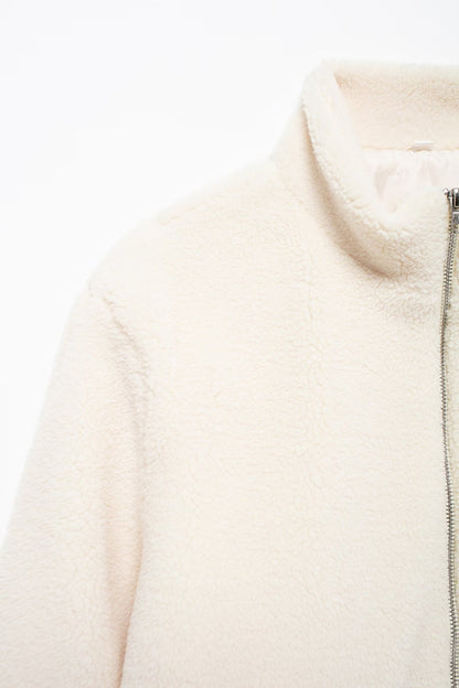 Cross-Border2024European and American Style Autumn Winter New Women's Solid Color Lazy Style Lamb Wool High Neck Woolen Coat A65002