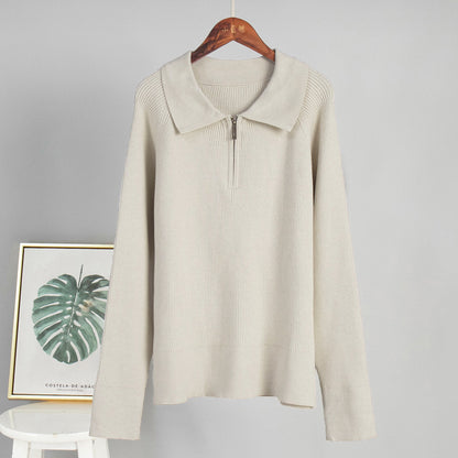 Cross-Border European and American Style2025Autumn and Winter New Trend Versatile Simple Casual Polo Turn-Down Collar Pullover Knitted Sweater