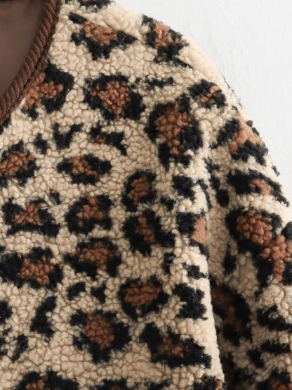Foreign Trade Amazon Women's Clothing Autumn Winter American Style Leopard Print Casual Loose Long Sleeve Jacket for Women A34397