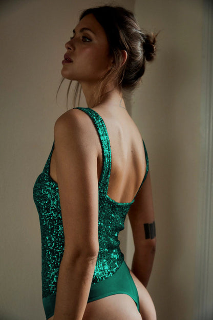 Sultyra High Waist Sequin Jumpsuit Inner Camisole Vest Pants