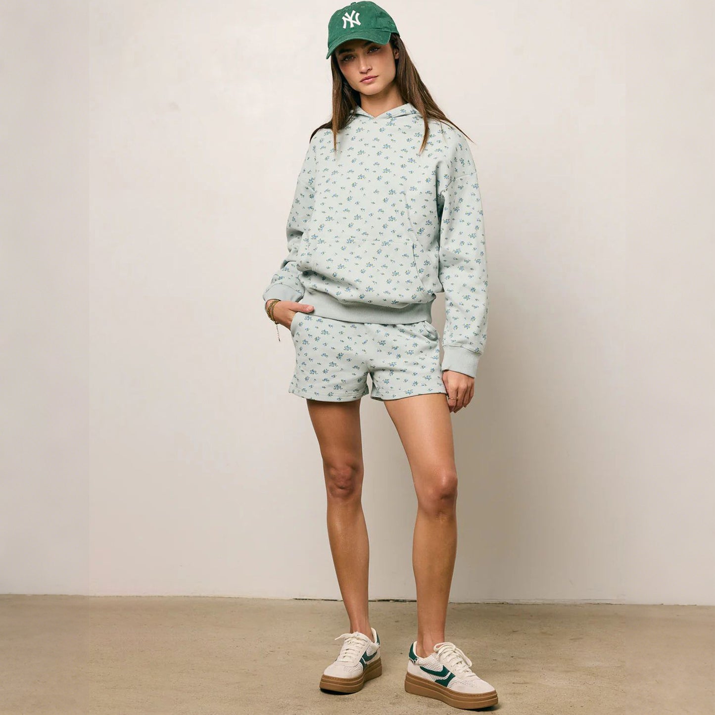 Sultyra Floral Casual Hooded Sweatshirt High Waist Comfortable Shorts Set