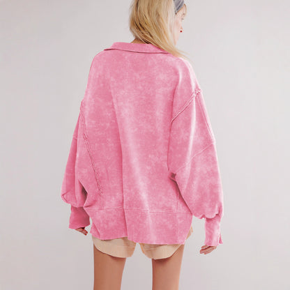 Sultyra Decorative Line Design Sense Top with Slit Lantern Sleeves polo