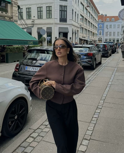 Women's Clothing2025Autumn Balloon Fit Round Neck Short Jacket+Mini Skirt Two Piece Suit B4