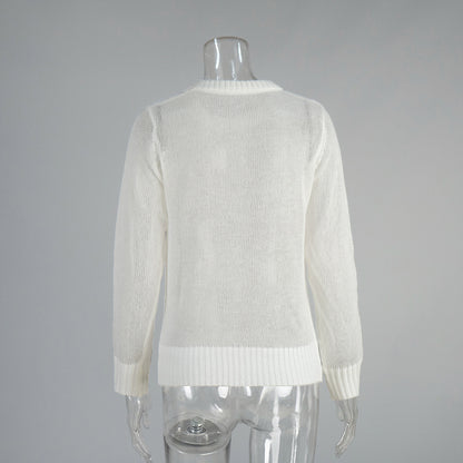 Cross-border Mohair Crew Neck Pullover Sweater European and American Style2025Spring and Summer New Comfortable Knitted Base Semi-Transparent Sweater for Women