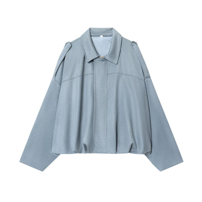 2025Spring and Autumn European and American Style Bomber Jacket with Batwing Sleeves, Zipper, Loose Fit, Suede Texture, Women's Casual Coat B6