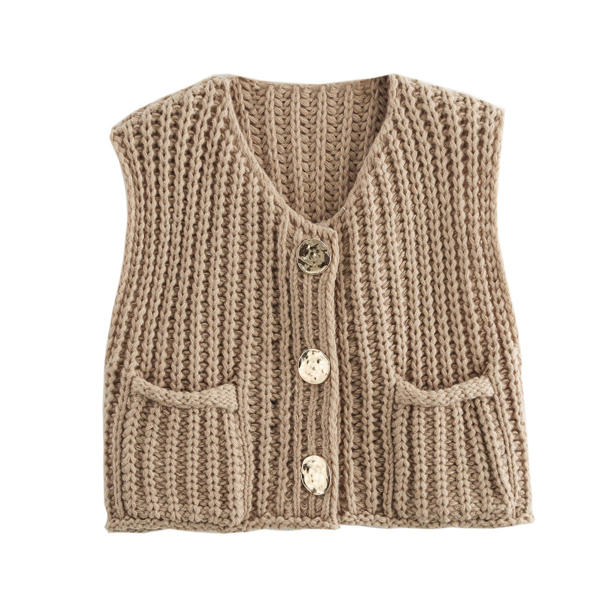 11Color Amazon2024Spring and Autumn New Women's Fashion European and American Style Pocket Sleeveless Short Knitted Cardigan Vest