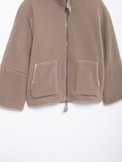 Cross-Border2024European and American Style Autumn Winter New Women's Solid Color Lazy Style Lamb Wool High Neck Woolen Coat A65002