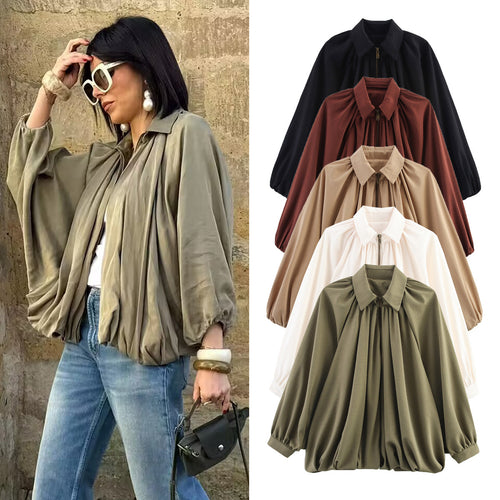 Cross-Border Foreign Trade Women's Clothing2025Autumn European and American Style Turn-Down Collar Long Sleeve Puff Jacket Baseball Coat for Women A15048