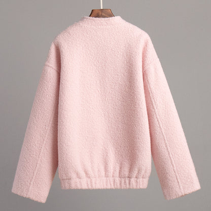 Cross-border Pink Jacket Europe and America2025Winter New Style Elegant Casual Stand Collar Drop Shoulder Short Furry Coat