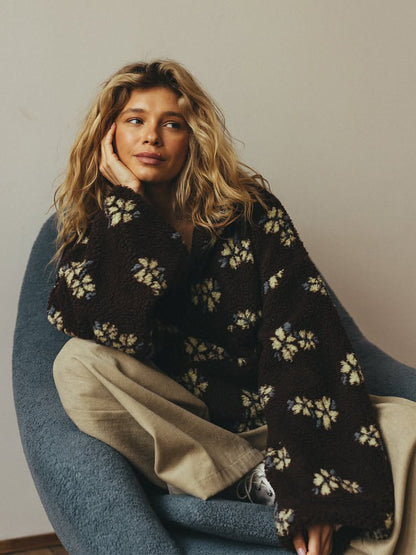 Cross-border fleece floral sweatshirt Europe and America2025Autumn and Winter New Fashion Sweatshirt Warm Fuzzy Sweatshirt Fleece Top for Women