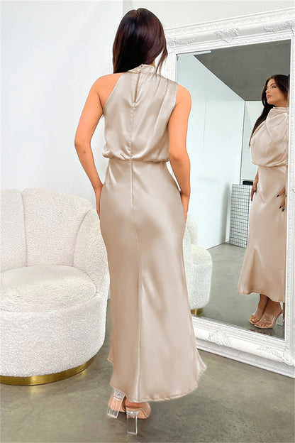 2025Spring and Summer Hot Sale New High-end Satin Sleeveless Dress European and American Fashion Elegant Socialite Light Evening Dress