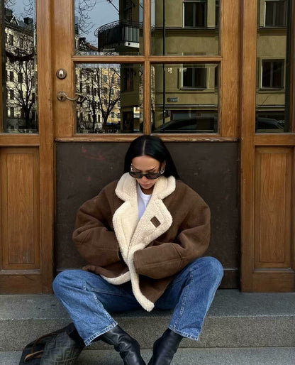 Cross-Border Amazon2025Autumn and Winter New Women's Fashion Loose Warm Retro Lamb Wool Coat D79245