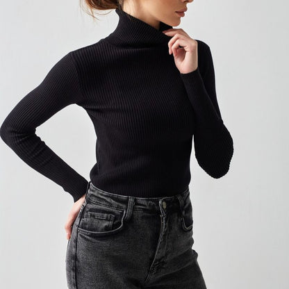 Cross-border Turtleneck Sweater Knitted Base Shirt European and American Style2025Amazon Autumn Knitted Sweater High Neck Pullover Sweater for Women