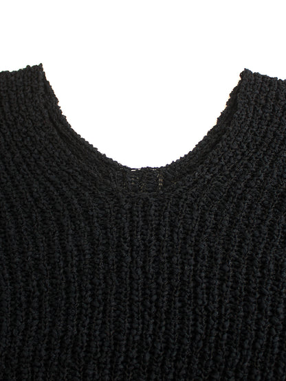 Foreign Trade Cross-Border European and American Amazon Source Manufacturer Large V Collar Hollow Pullover Knit Sweater Long Sleeve Solid Color Spring Autumn