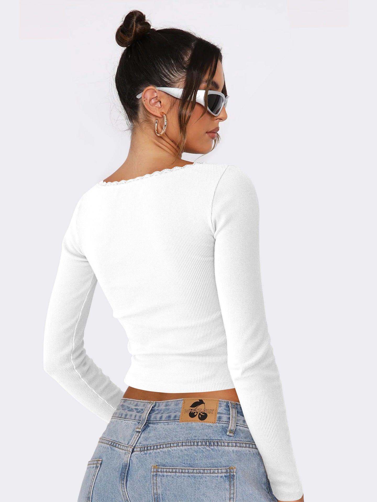 New Long Sleeve t T-shirt Women's Clothing wish Cross-border Trendy Brand Slim Fit Lace Patchwork Hot Girl Top U Collared Base Shirt