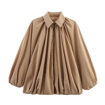 Cross-Border Foreign Trade Women's Clothing2025Autumn European and American Style Turn-Down Collar Long Sleeve Puff Jacket Baseball Coat for Women A15048