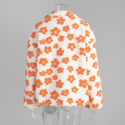 Cross-border fleece floral sweatshirt Europe and America2025Autumn and Winter New Fashion Sweatshirt Warm Fuzzy Sweatshirt Fleece Top for Women