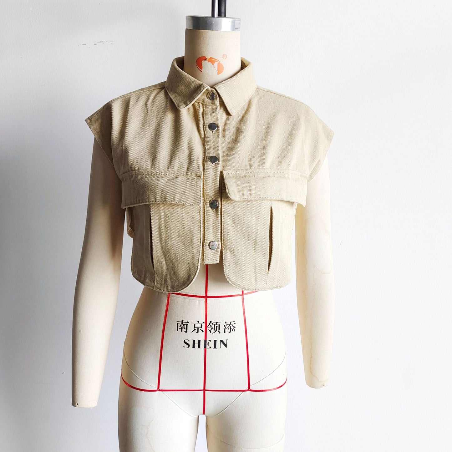 Amazon Women's Solid Color Large Pocket Sleeveless High-End Cardigan Polo Collared Shirt Denim Top A19846