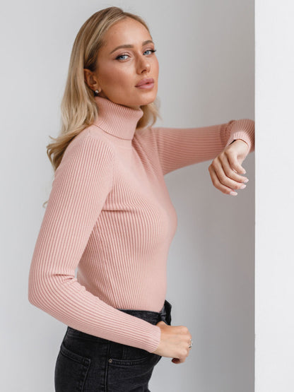 Cross-border Turtleneck Sweater Knitted Base Shirt European and American Style2025Amazon Autumn Knitted Sweater High Neck Pullover Sweater for Women