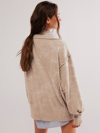 Sultyra Decorative Line Design Sense Top with Slit Lantern Sleeves polo