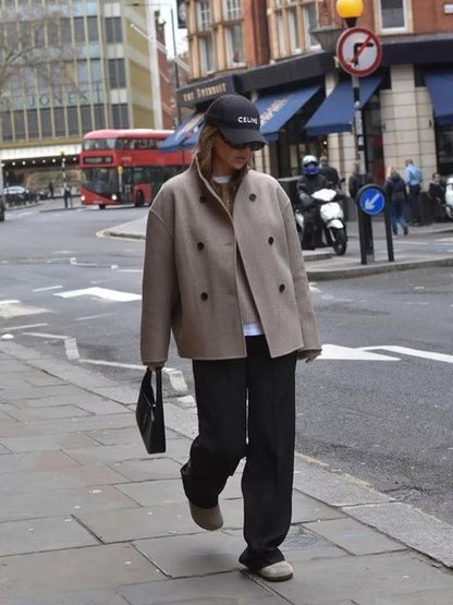 Wholesale Amazon Women's Clothing Autumn Winter New Fashionable Loose Fit V Double-breasted Woolen Coat C91695