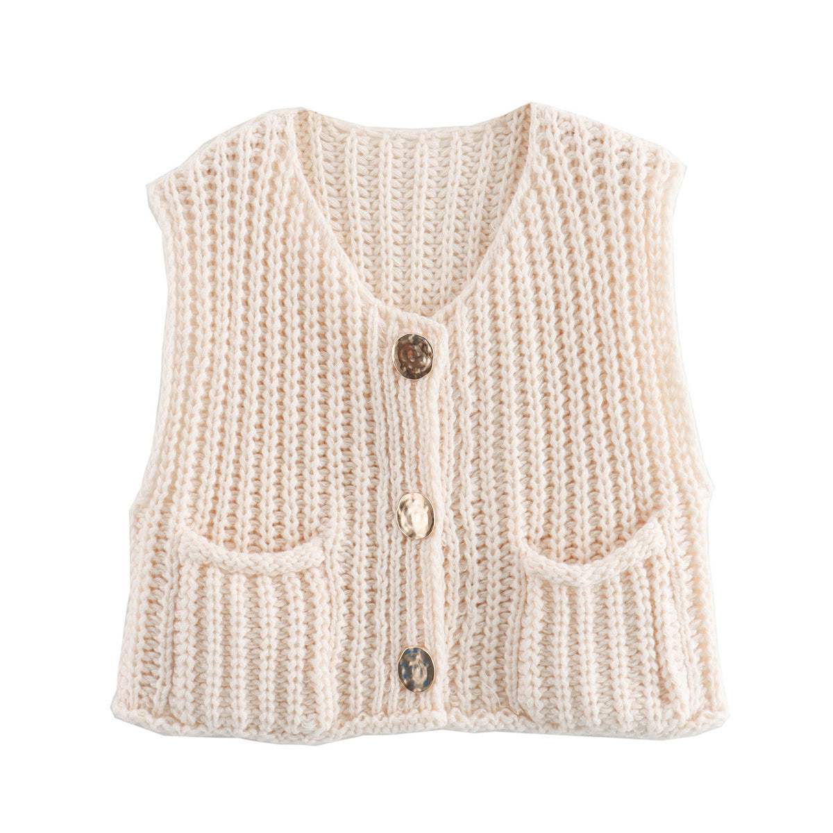 11Color Amazon2024Spring and Autumn New Women's Fashion European and American Style Pocket Sleeveless Short Knitted Cardigan Vest