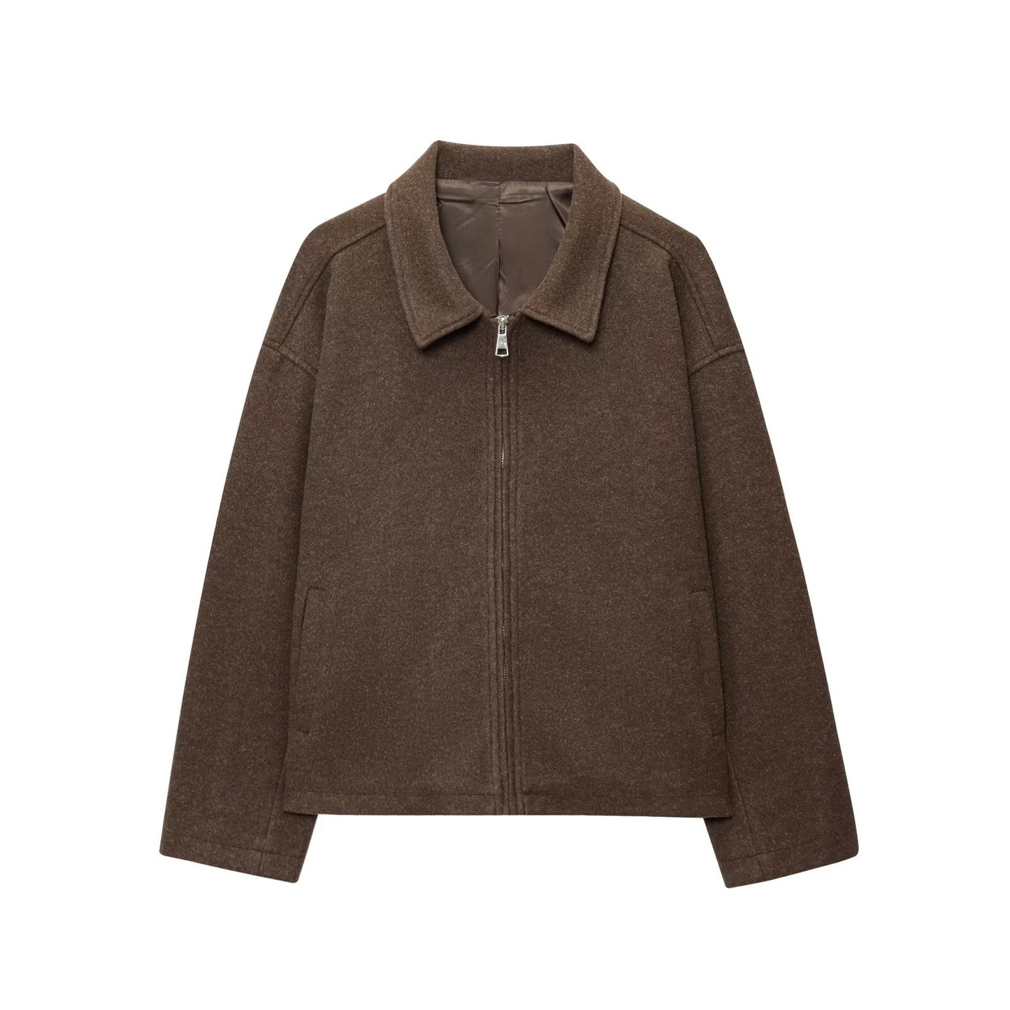 2025Autumn Fashion Three-Color Solid Wide Zipper Wool Coat Cross-Border Amazon Women's Clothing B88780