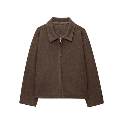 2025Autumn Fashion Three-Color Solid Wide Zipper Wool Coat Cross-Border Amazon Women's Clothing B88780