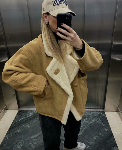 Cross-Border Amazon2025Autumn and Winter New Women's Fashion Loose Warm Retro Lamb Wool Coat D79245