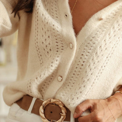 Sultyra Crochet Hollow Long Sleeve Single-Breasted Sweater