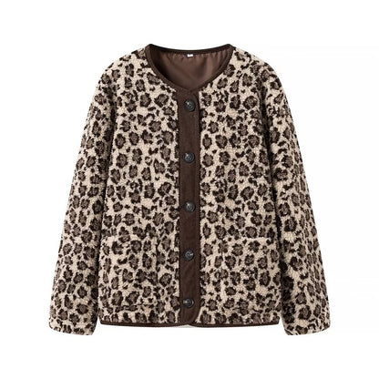 Foreign Trade Amazon Women's Clothing Autumn Winter American Style Leopard Print Casual Loose Long Sleeve Jacket for Women A34397