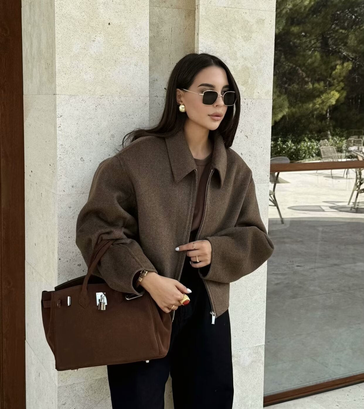 2025Autumn Fashion Three-Color Solid Wide Zipper Wool Coat Cross-Border Amazon Women's Clothing B88780