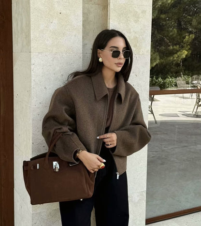 2025Autumn Fashion Three-Color Solid Wide Zipper Wool Coat Cross-Border Amazon Women's Clothing B88780