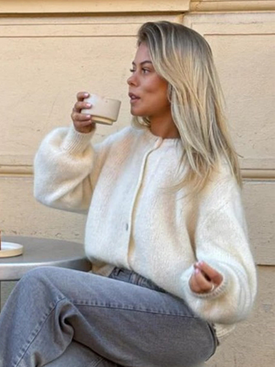 Candy Color Knitted Cardigan Women's European and American2025Autumn and Winter Mohair Solid Color Cardigan Macaron Color Sweater Cardigan for Women