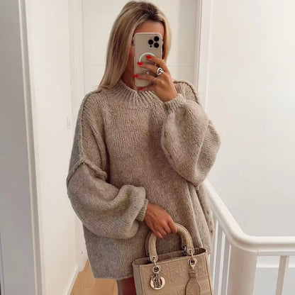 Cross-border Wholesale European and American Women's Clothing2024New Spring and Autumn Season Elegant Round Neck Simple Style Thin Knitted Sweater A34318