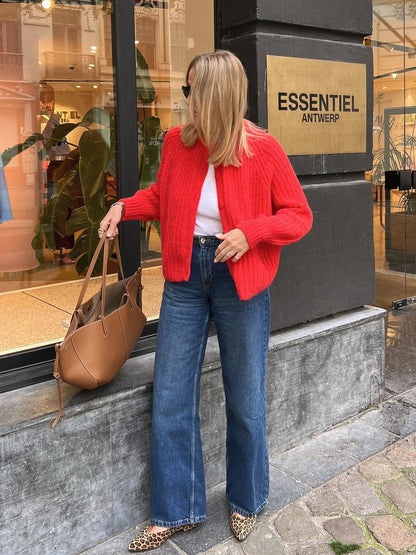 Cross-border women's clothing Y2K European and American Style2024Autumn New Solid Color Cardigan Long Sleeve Knitted Sweater Jacket for Women B66021